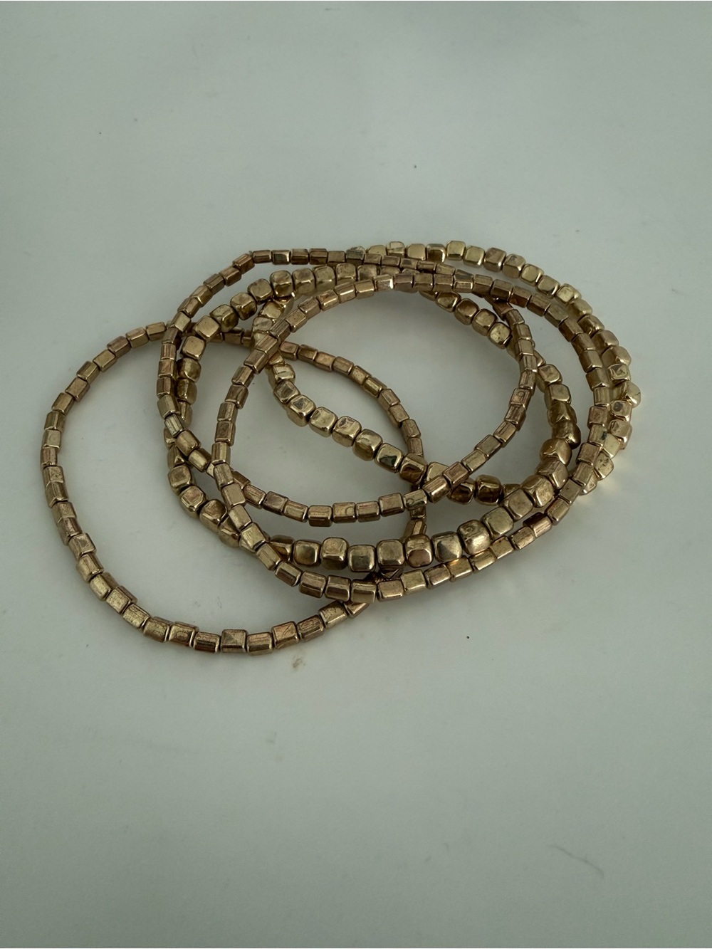 gold square bead bracelets set of five